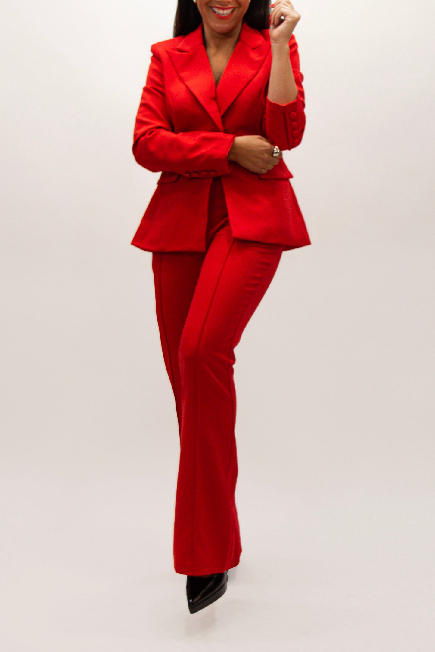 Lady in Red Pant Suit