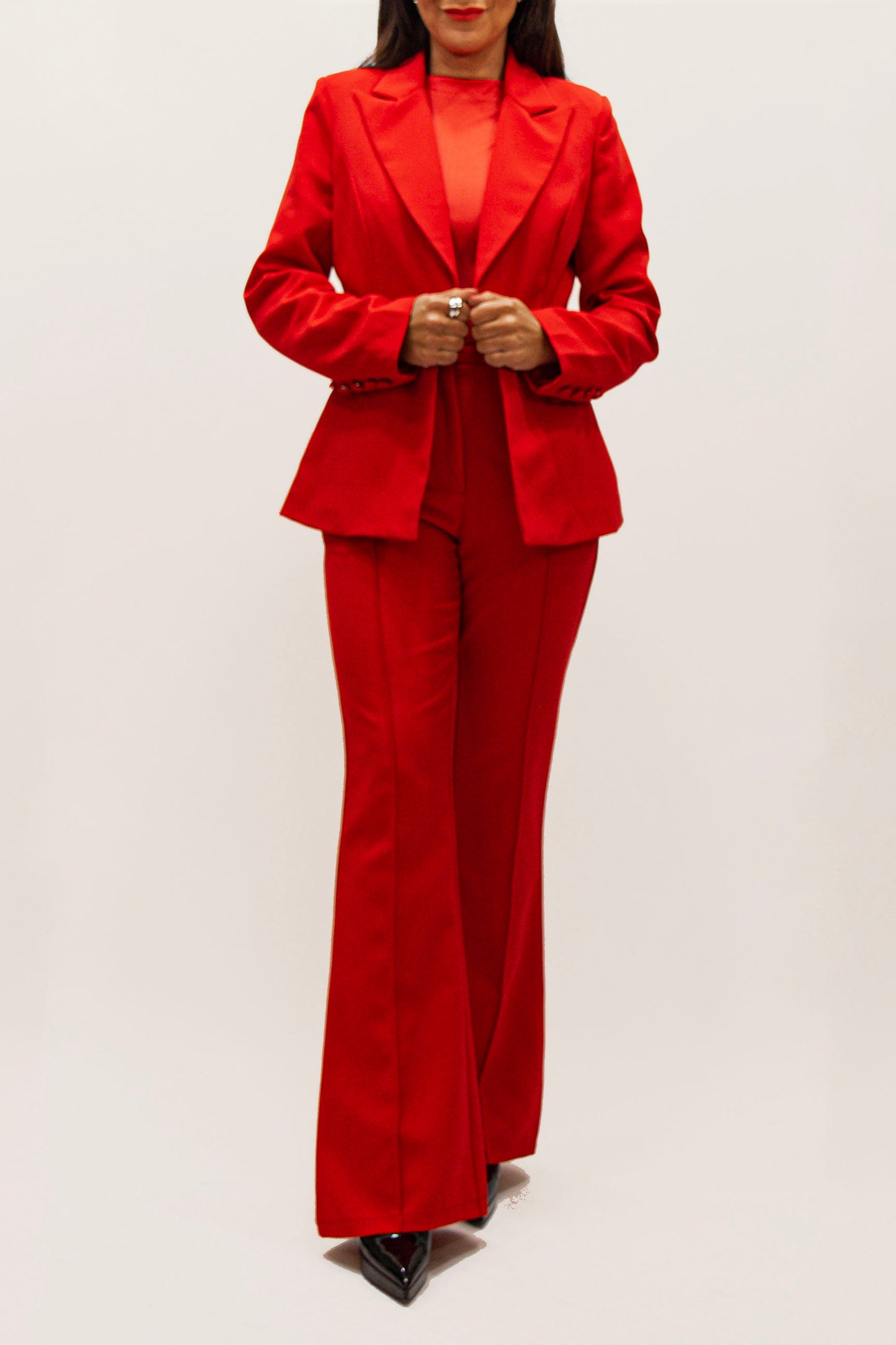 Lady in Red Pant Suit